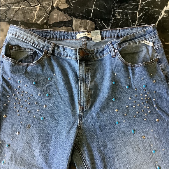 Vintage y2k bana di turquoise stone crystal embellished jeans size 22 - Picture 1 of 7